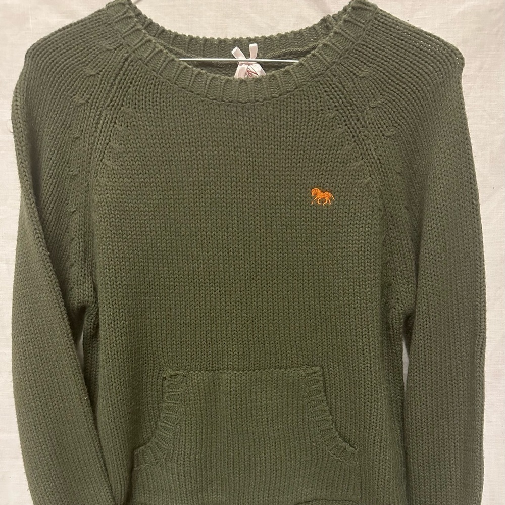 Olive Green Knit Sweater w/ Pockets
